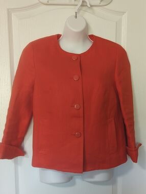Talbots Coral-Red Collarless Button Jacket